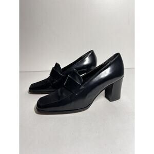 Un dimanche a Venise par Kalliste EUC Black Leather 2.75" Heel Loafer Shoe 7 US